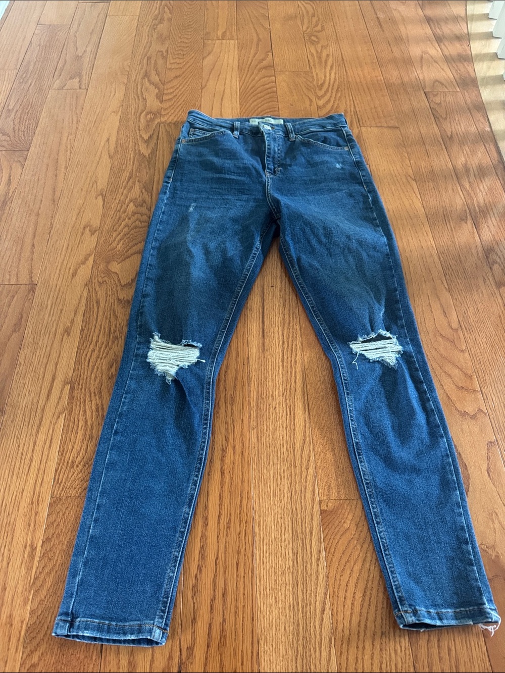 Topshop Dark Blue Distressed Skinny Jeans